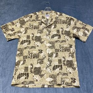 VTG Howie Hawaiian Shirt Mens Large Black Cotton Fish Tortoise Print Button Up